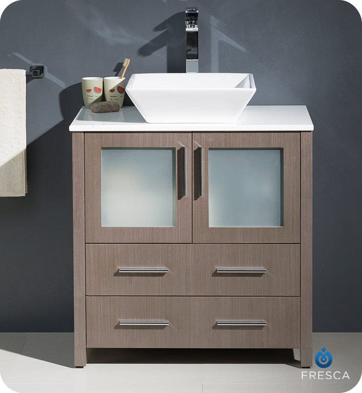 Fresca Torino 30 Gray Oak Modern Bathroom Cabinet w/ Top & Vessel Sink