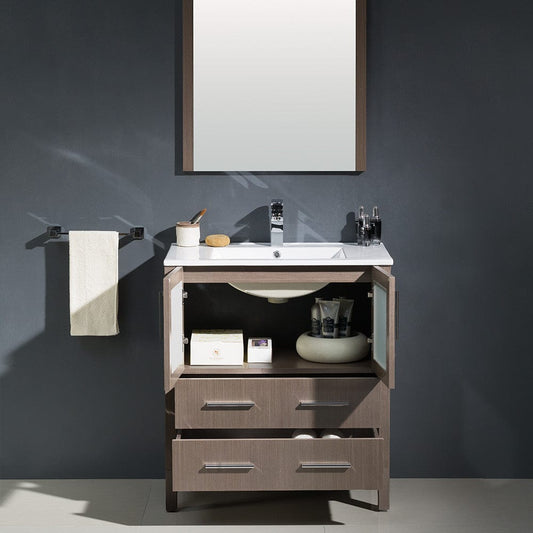 Fresca Torino 30 Gray Oak Modern Bathroom Vanity w/ Integrated Sink