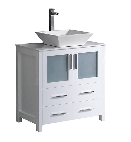 Fresca Torino 30" White Modern Bathroom Cabinet w/ Top & Vessel Sink