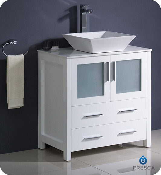 Fresca Torino 30 White Modern Bathroom Cabinet w/ Top & Vessel Sink