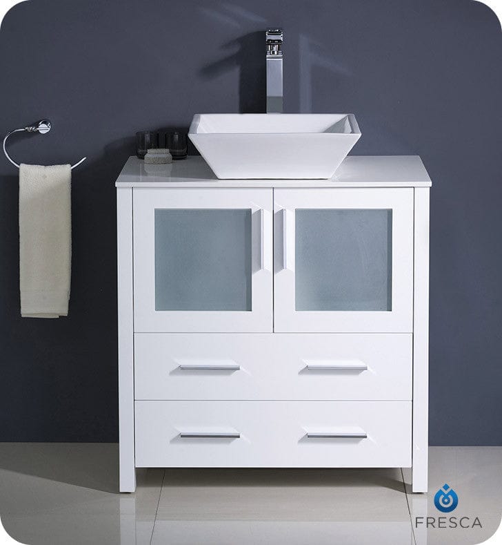 Fresca Torino 30 White Modern Bathroom Cabinet w/ Top & Vessel Sink