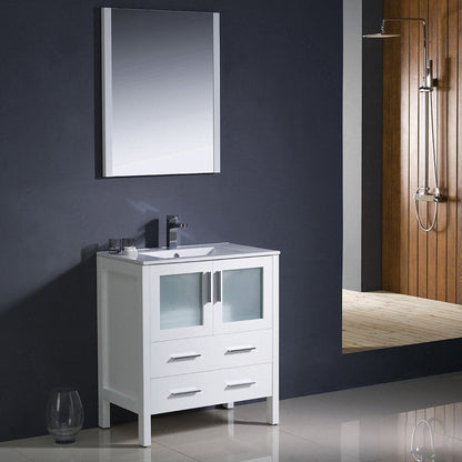 Fresca Torino 30 White Modern Bathroom Vanity w/ Integrated Sink