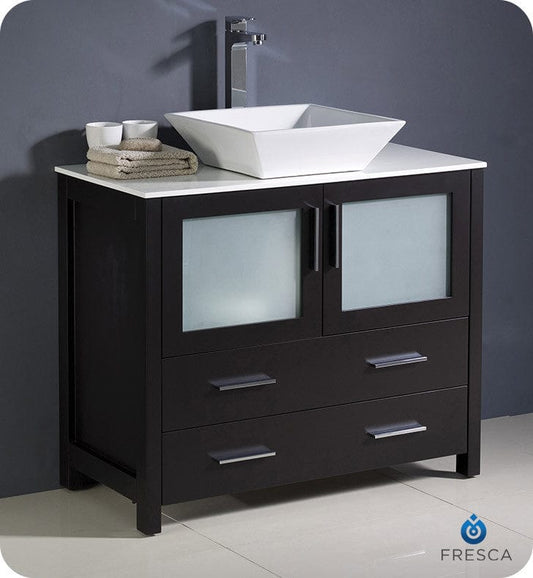 Fresca Torino 36 Espresso Modern Bathroom Cabinet w/ Vessel Sink