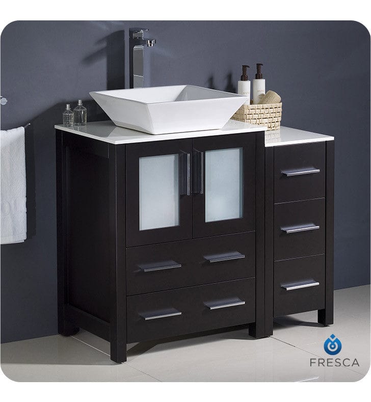 Fresca Torino 36 Espresso Modern Bathroom Cabinets w/ Top & Vessel Sink