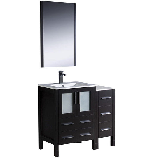 Fresca Torino 36" Espresso Modern Bathroom Vanity w/ Side Cabinet & Integrated Sinks 