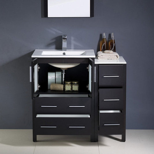 Fresca Torino 36 Espresso Modern Bathroom Vanity w/ Side Cabinet & Integrated Sinks