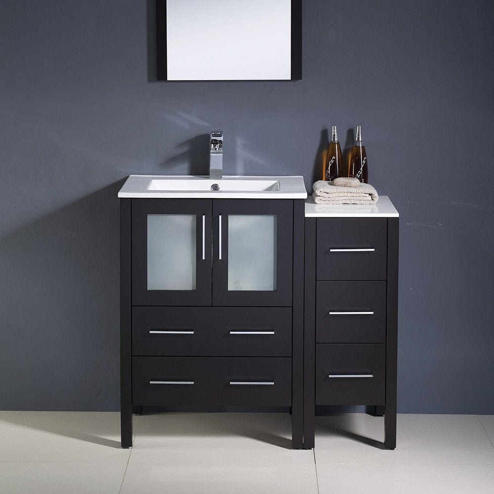 Fresca Torino 36 Espresso Modern Bathroom Vanity w/ Side Cabinet & Integrated Sinks