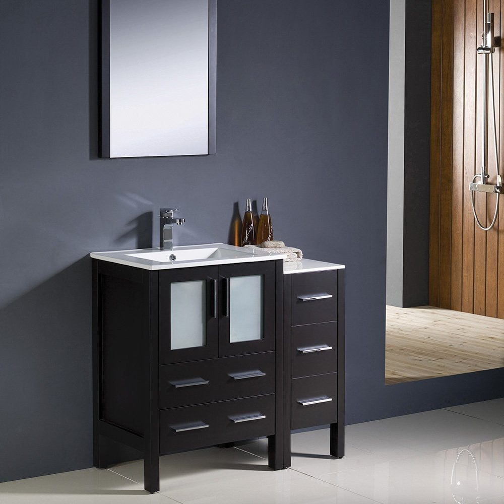 Fresca Torino 36 Espresso Modern Bathroom Vanity w/ Side Cabinet & Integrated Sinks