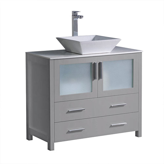 Fresca Torino 36" Gray Modern Bathroom Cabinet w/ Vessel Sink