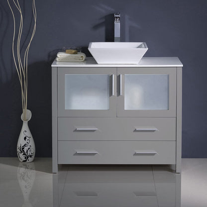 Fresca Torino 36 Gray Modern Bathroom Cabinet w/ Vessel Sink