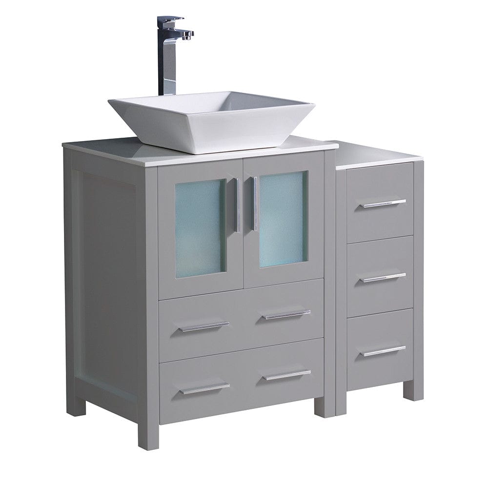 Fresca Torino 36" Gray Modern Bathroom Cabinets w/ Top & Vessel Sink