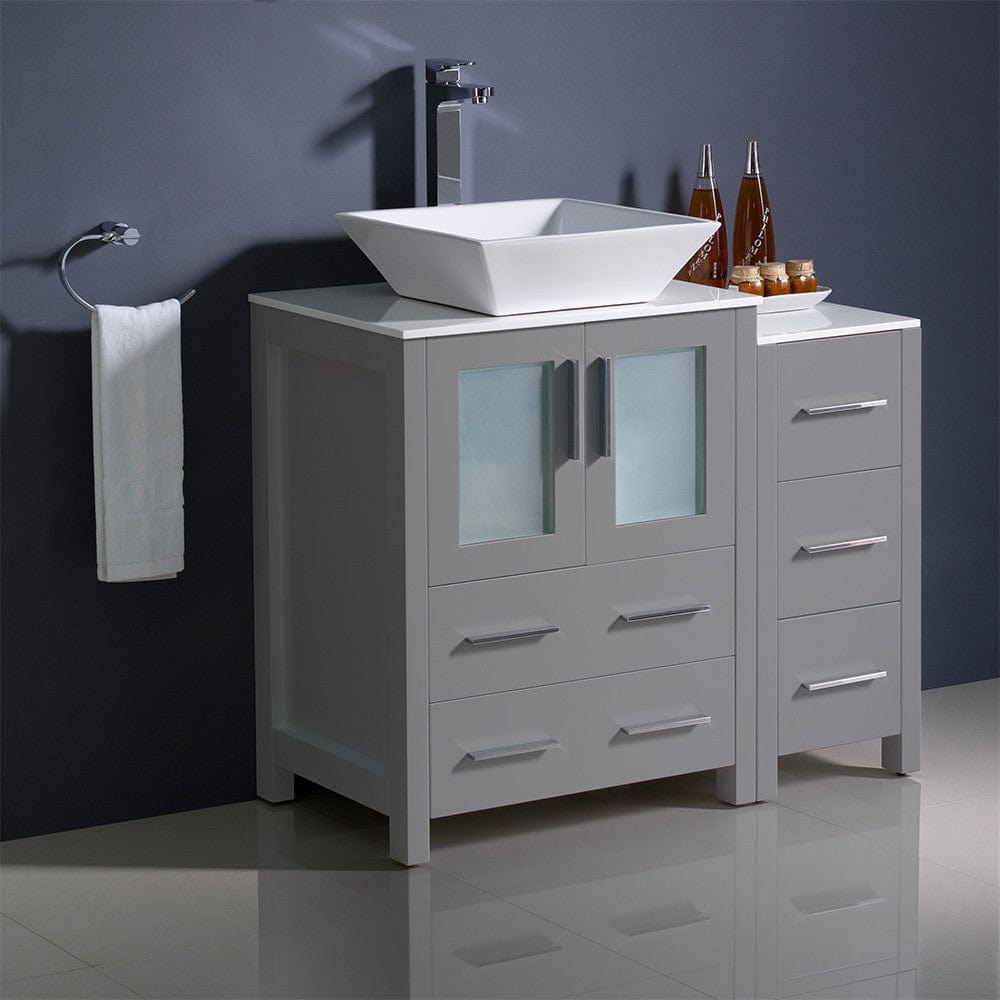 Fresca Torino 36 Gray Modern Bathroom Cabinets w/ Top & Vessel Sink