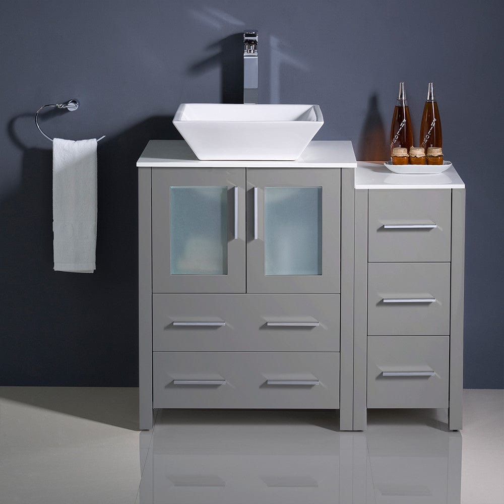 Fresca Torino 36 Gray Modern Bathroom Cabinets w/ Top & Vessel Sink