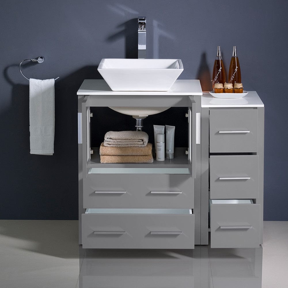 Fresca Torino 36 Gray Modern Bathroom Cabinets w/ Top & Vessel Sink