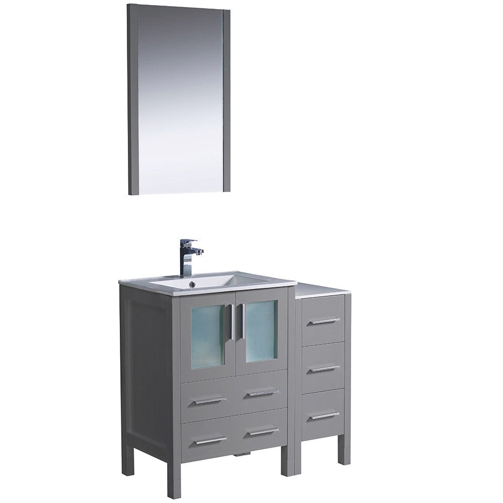 Fresca Torino 36" Gray Modern Bathroom Vanity w/ Side Cabinet & Integrated Sinks