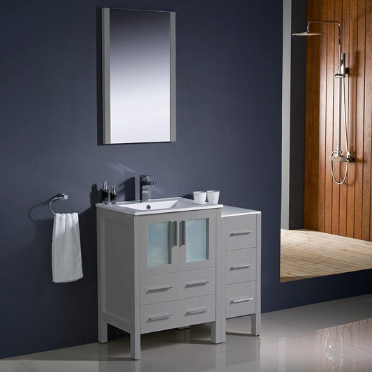 Fresca Torino 36 Gray Modern Bathroom Vanity w/ Side Cabinet & Integrated Sinks