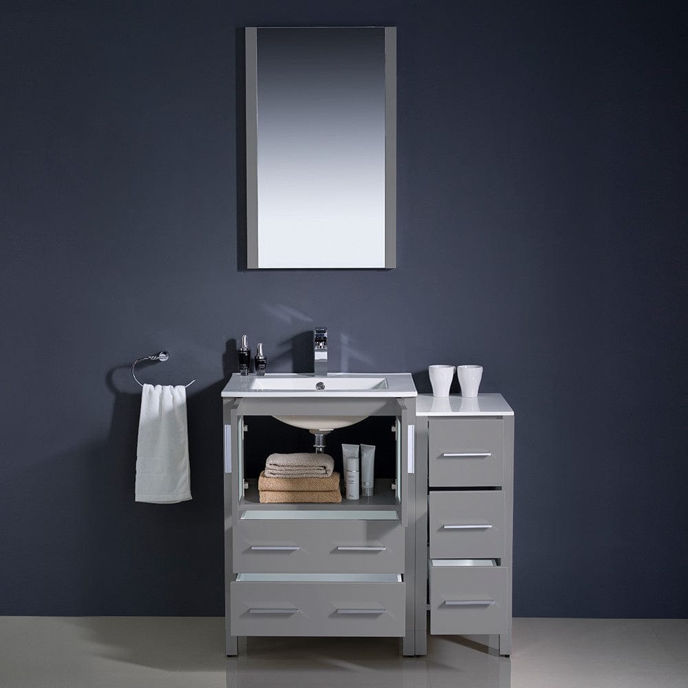 Fresca Torino 36 Gray Modern Bathroom Vanity w/ Side Cabinet & Integrated Sinks