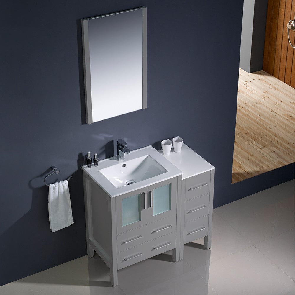 Fresca Torino 36 Gray Modern Bathroom Vanity w/ Side Cabinet & Integrated Sinks