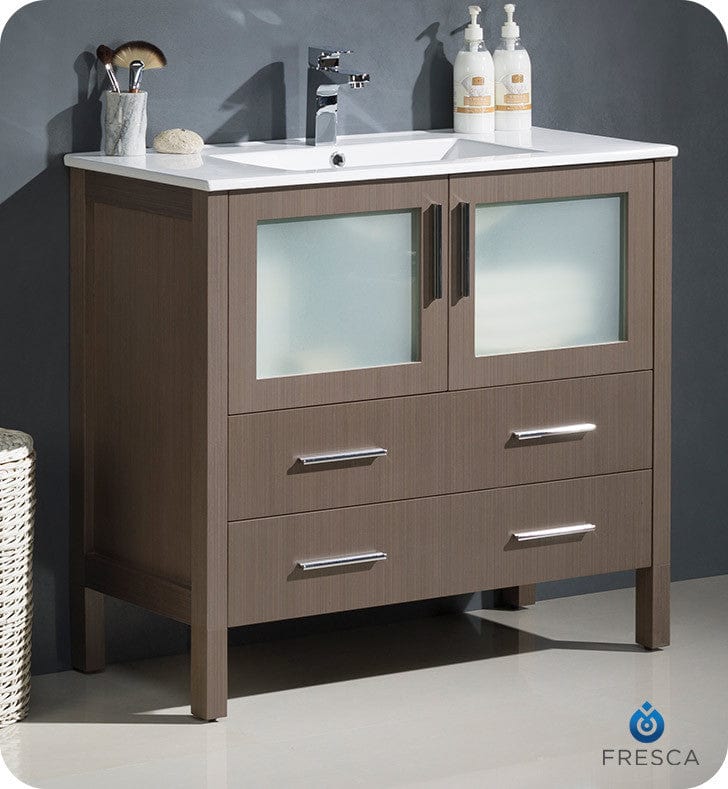 Fresca Torino 36 Gray Oak Modern Bathroom Cabinet w/ Integrated Sink