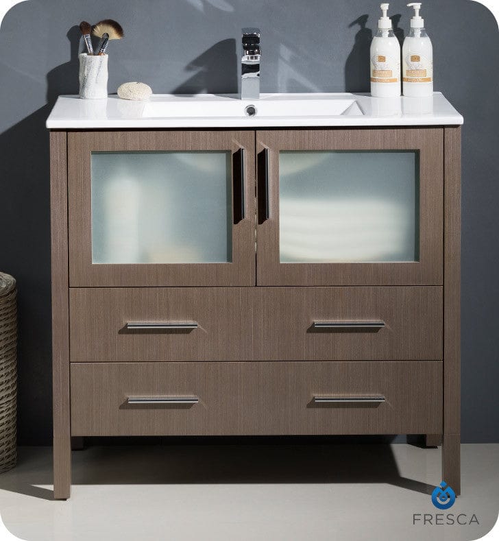 Fresca Torino 36 Gray Oak Modern Bathroom Cabinet w/ Integrated Sink