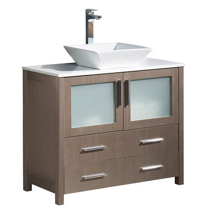 Fresca Torino 36" Gray Oak Modern Bathroom Cabinet w/ Top & Vessel Sink