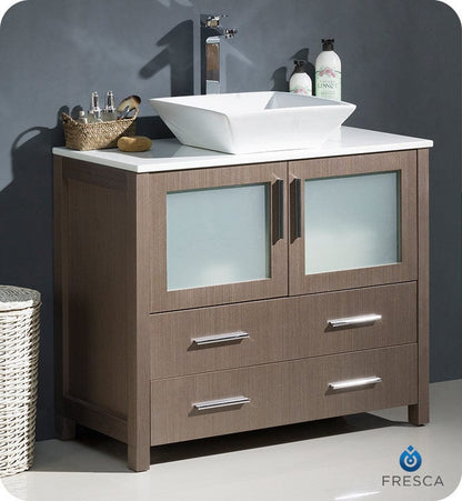 Fresca Torino 36 Gray Oak Modern Bathroom Cabinet w/ Top & Vessel Sink