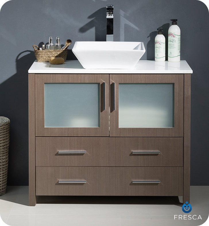 Fresca Torino 36 Gray Oak Modern Bathroom Cabinet w/ Top & Vessel Sink