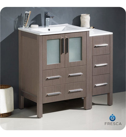 Fresca Torino 36 Gray Oak Modern Bathroom Cabinets w/ Integrated Sinks