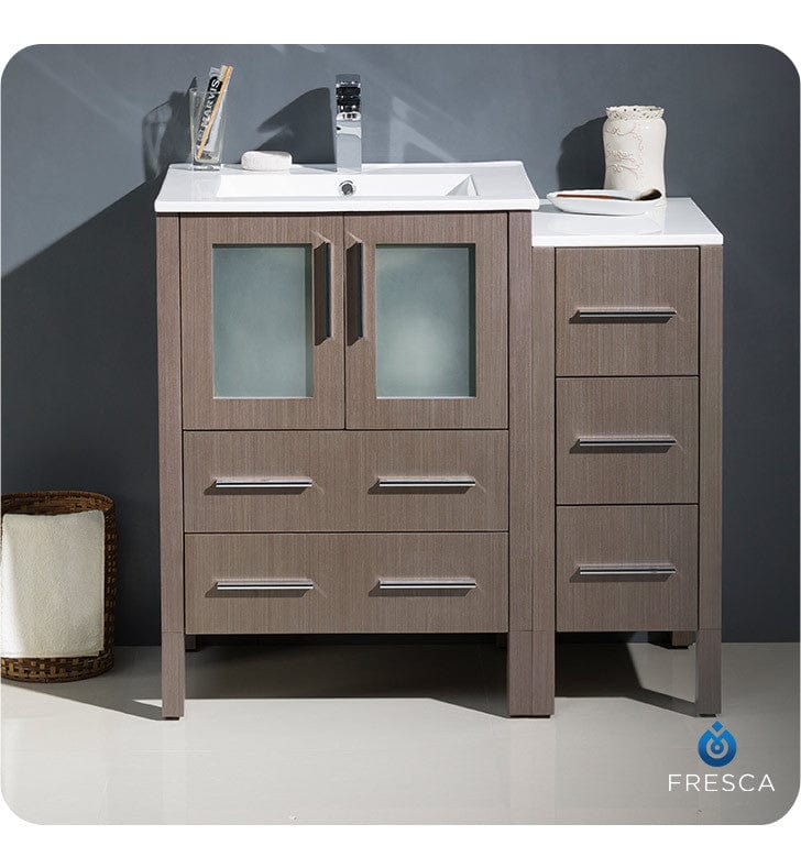 Fresca Torino 36 Gray Oak Modern Bathroom Cabinets w/ Integrated Sinks