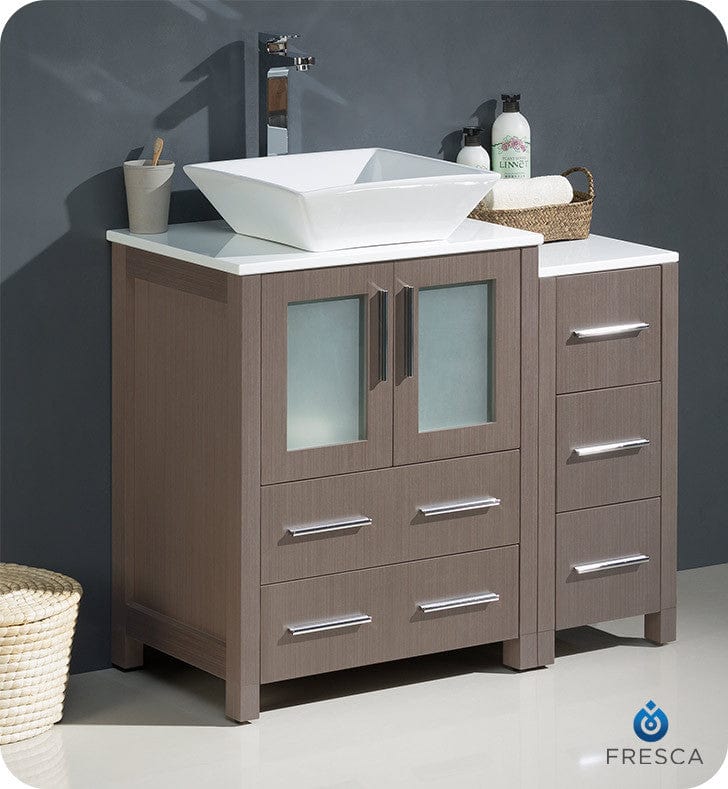 Fresca Torino 36 Gray Oak Modern Bathroom Cabinets w/ Top & Vessel Sink