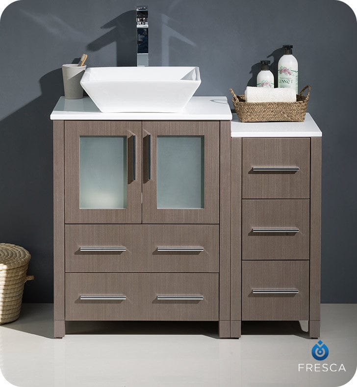 Fresca Torino 36 Gray Oak Modern Bathroom Cabinets w/ Top & Vessel Sink