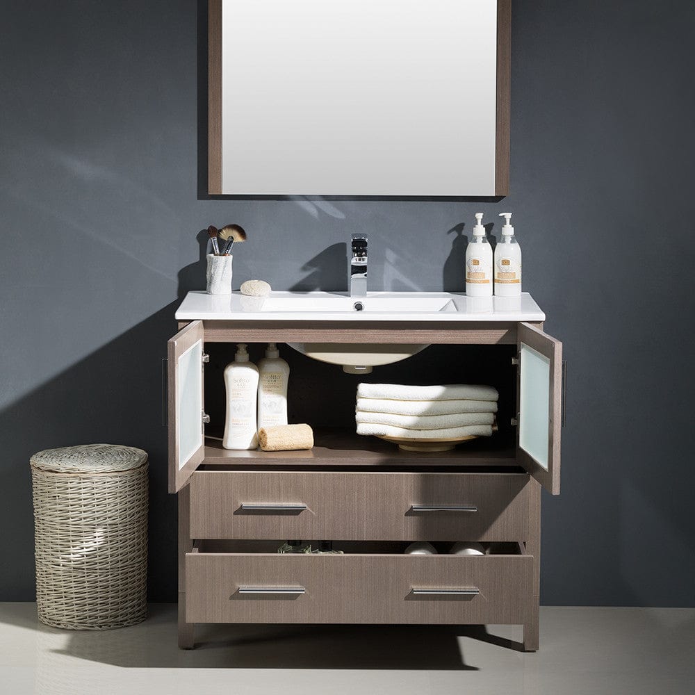 Fresca Torino 36 Gray Oak Modern Bathroom Vanity w/ Integrated Sink