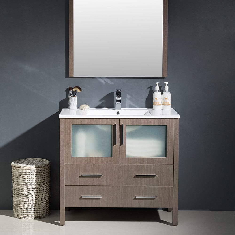 Fresca Torino 36 Gray Oak Modern Bathroom Vanity w/ Integrated Sink