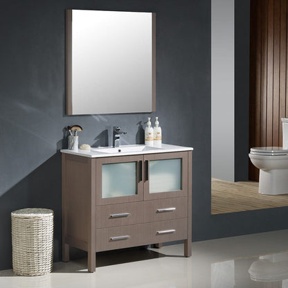 Fresca Torino 36 Gray Oak Modern Bathroom Vanity w/ Integrated Sink