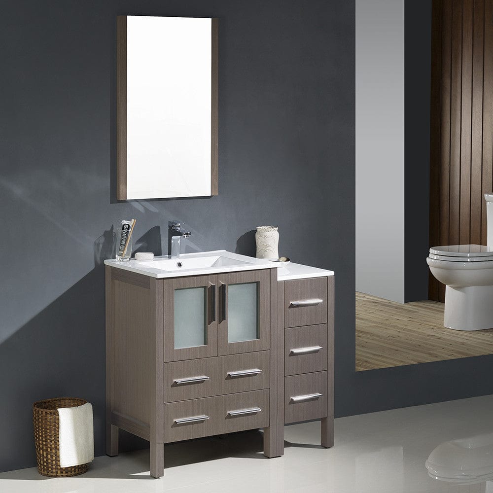 Fresca Torino 36 Gray Oak Modern Bathroom Vanity w/ Side Cabinet & Integrated Sinks