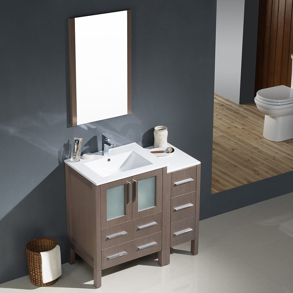 Fresca Torino 36 Gray Oak Modern Bathroom Vanity w/ Side Cabinet & Integrated Sinks