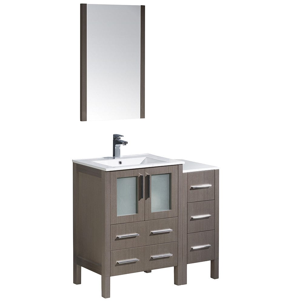 Fresca Torino 36" Gray Oak Modern Bathroom Vanity w/ Side Cabinet & Integrated Sinks