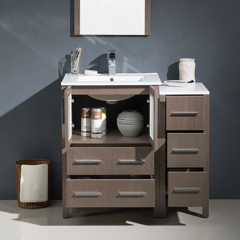 Fresca Torino 36 Gray Oak Modern Bathroom Vanity w/ Side Cabinet & Integrated Sinks