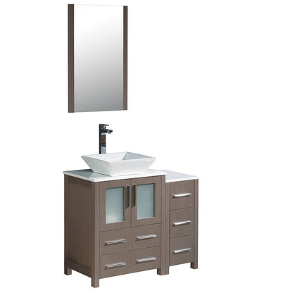 Fresca Torino 36" Gray Oak Modern Bathroom Vanity w/ Side Cabinet & Vessel Sink
