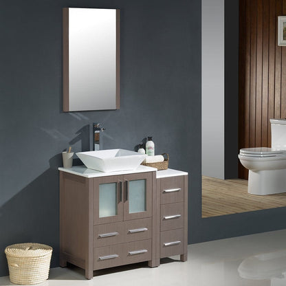 Fresca Torino 36 Gray Oak Modern Bathroom Vanity w/ Side Cabinet & Vessel Sink