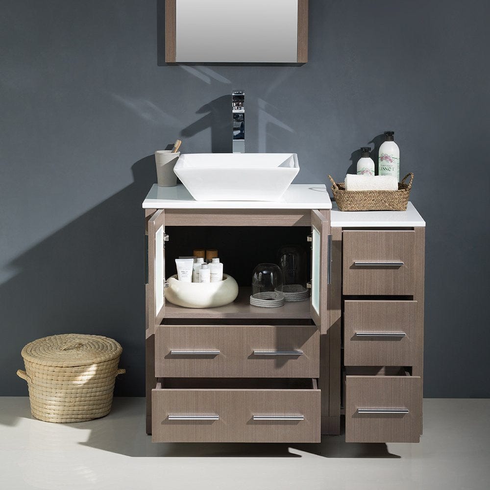 Fresca Torino 36 Gray Oak Modern Bathroom Vanity w/ Side Cabinet & Vessel Sink