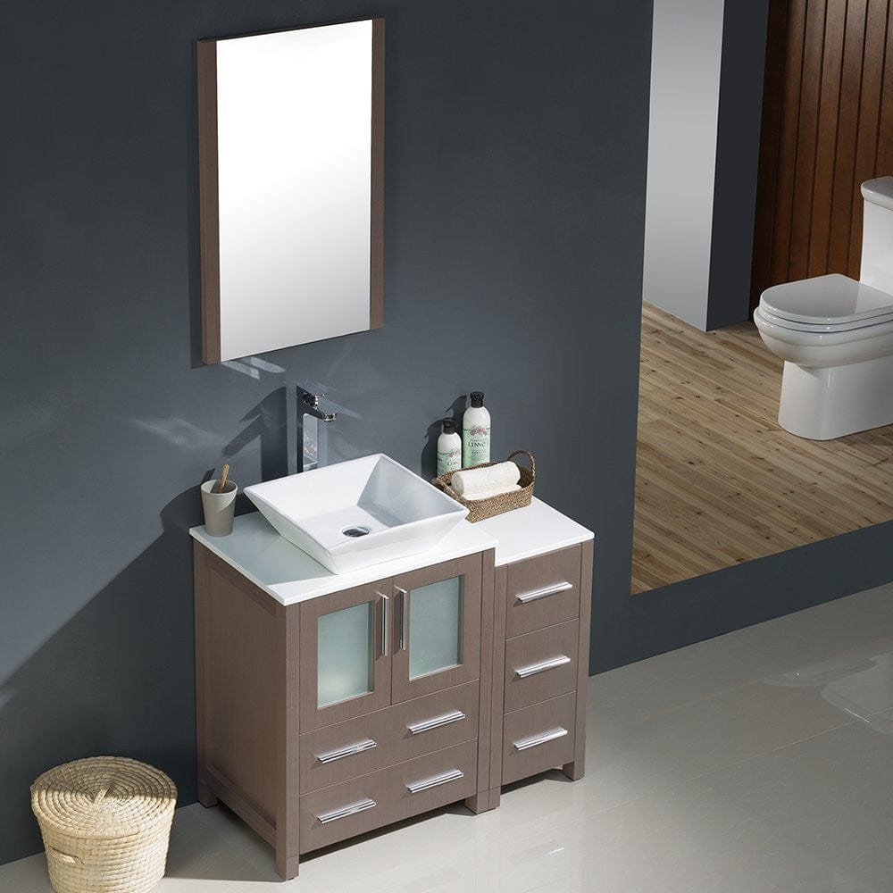 Fresca Torino 36 Gray Oak Modern Bathroom Vanity w/ Side Cabinet & Vessel Sink