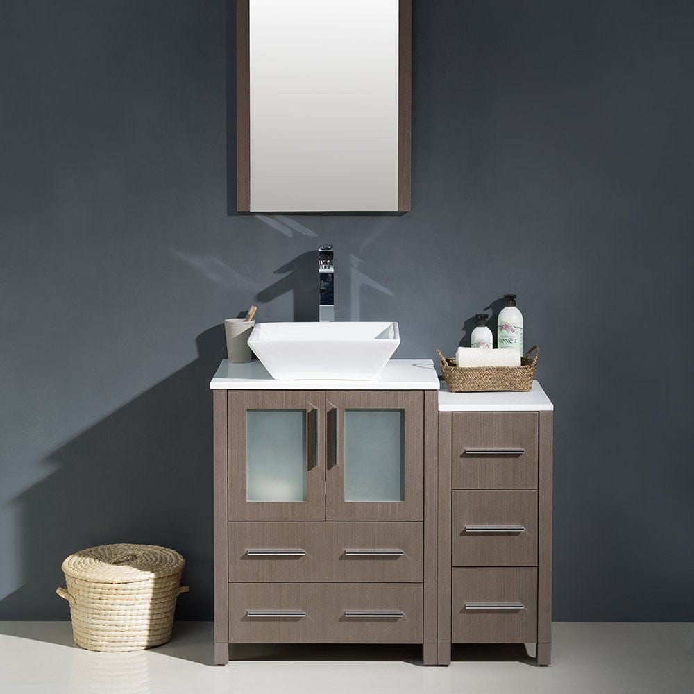 Fresca Torino 36 Gray Oak Modern Bathroom Vanity w/ Side Cabinet & Vessel Sink
