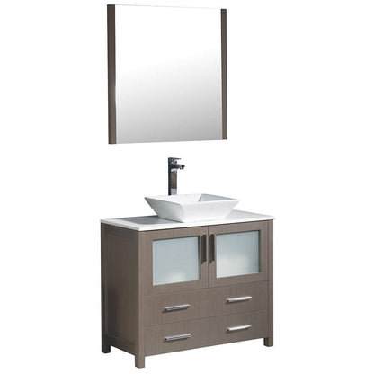 Fresca Torino 36" Gray Oak Modern Bathroom Vanity w/ Vessel Sink