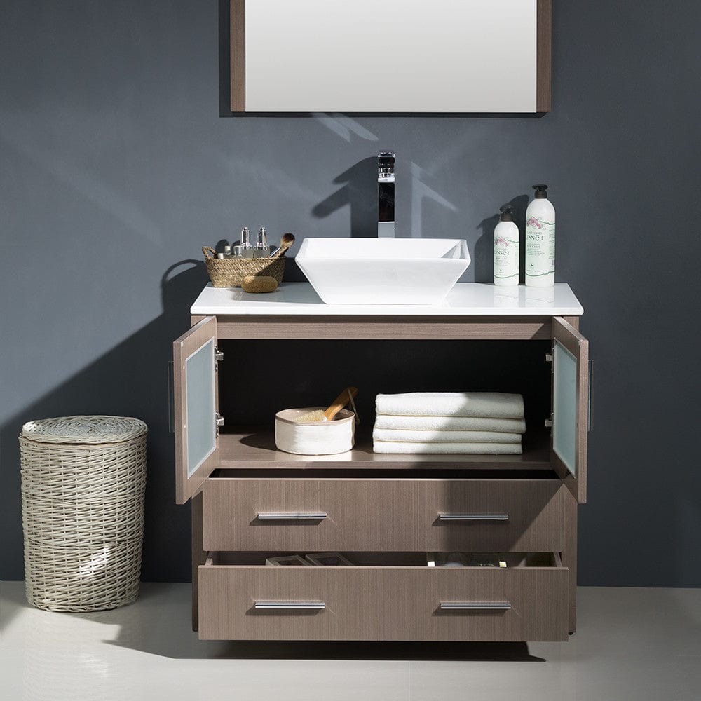 Fresca Torino 36 Gray Oak Modern Bathroom Vanity w/ Vessel Sink