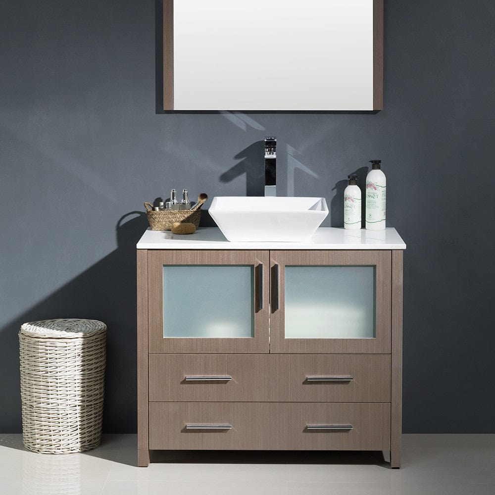 Fresca Torino 36 Gray Oak Modern Bathroom Vanity w/ Vessel Sink