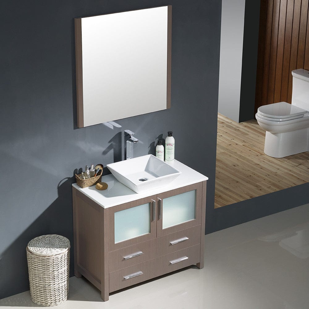 Fresca Torino 36 Gray Oak Modern Bathroom Vanity w/ Vessel Sink