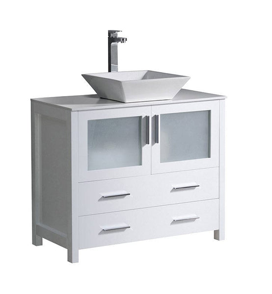 Fresca Torino 36 White Modern Bathroom Cabinet w/ Top & Vessel Sink