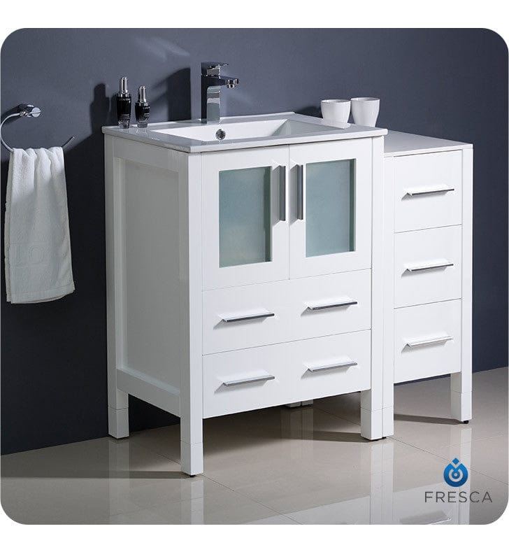 Fresca Torino 36 White Modern Bathroom Cabinets w/ Integrated Sink