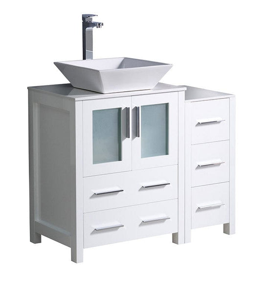 Fresca Torino 36 White Modern Bathroom Cabinets w/ Top & Vessel Sink